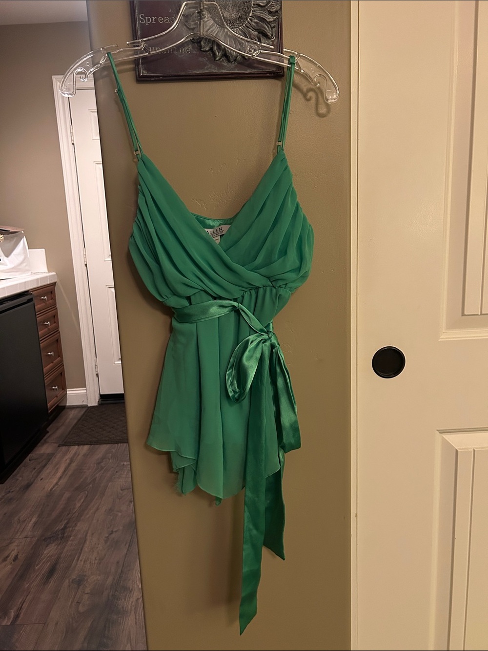 Green Wrap-Style Spaghetti Strap top